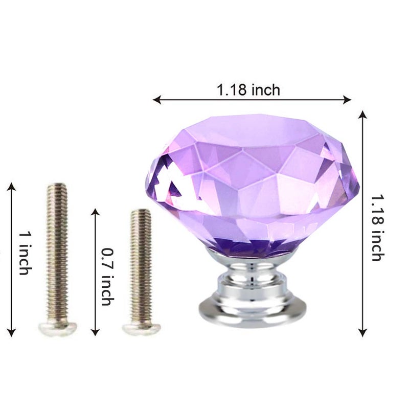 ANJUU 12 Pcs 30mm Diamond Shape Crystal Glass Cabinet Knobs with Screws Drawer Knob Pull Handle Used for Kitchen, Dresser, Door, Cupboard (Purple) - Image 2